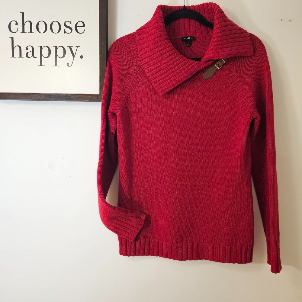 Talbots Red Cotton Sweater | Size Small | Shawl Collar